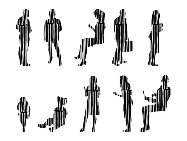 Silhouettes Vectorielles Silhouettes Esquissées Personnes Dessin Contour Silhouette Personnes Icône — Image vectorielle