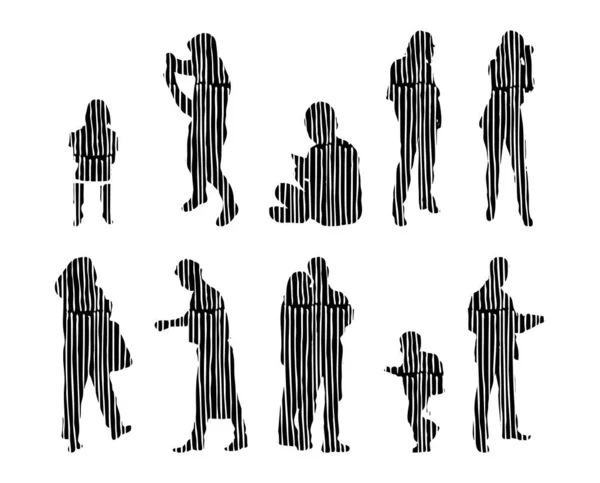 Silhouettes Vectorielles Silhouettes Esquissées Personnes Dessin Contour Silhouette Personnes Icône — Image vectorielle