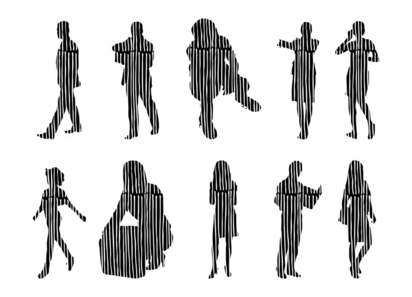 Silhouettes Vectorielles Silhouettes Esquissées Personnes Dessin Contour Silhouette Personnes Icône — Image vectorielle