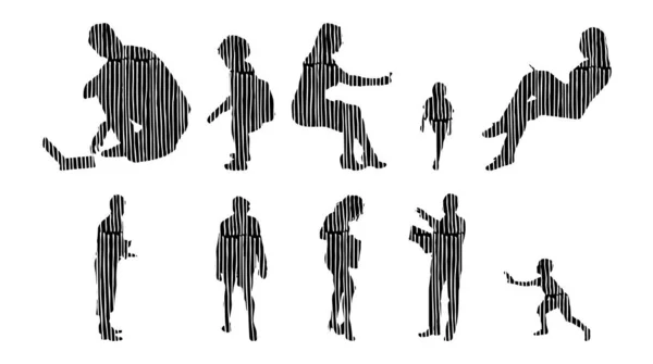 Silhouettes Vectorielles Silhouettes Esquissées Personnes Dessin Contour Silhouette Personnes Icône — Image vectorielle