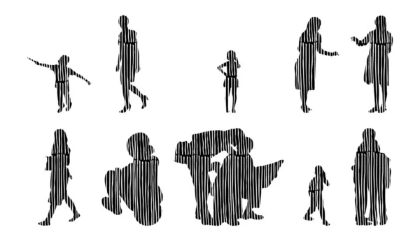 Vector Silhouettes Outline Silhouettes People Contour Drawing People Silhouette Icon — 스톡 벡터