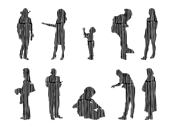 Silhouettes Vectorielles Silhouettes Esquissées Personnes Dessin Contour Silhouette Personnes Icône — Image vectorielle