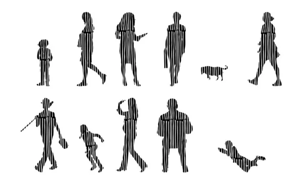 Silhouettes Vectorielles Silhouettes Esquissées Personnes Dessin Contour Silhouette Personnes Icône — Image vectorielle