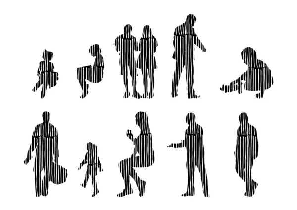 Silhouettes Vectorielles Silhouettes Esquissées Personnes Dessin Contour Silhouette Personnes Icône — Image vectorielle