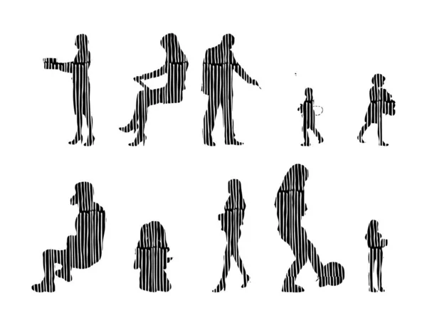 Silhouettes Vectorielles Silhouettes Esquissées Personnes Dessin Contour Silhouette Personnes Icône — Image vectorielle