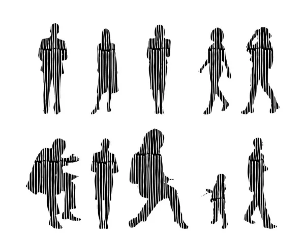 Silhouettes Vectorielles Silhouettes Esquissées Personnes Dessin Contour Silhouette Personnes Icône — Image vectorielle