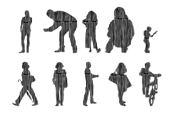 Silhouettes Vectorielles Silhouettes Esquissées Personnes Dessin Contour Silhouette Personnes Icône — Image vectorielle