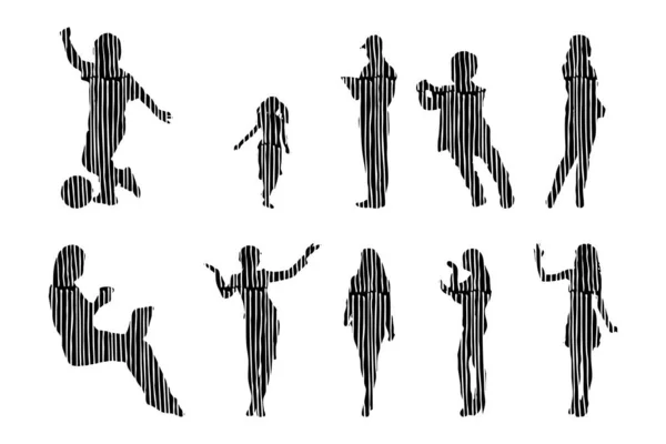 Silhouettes Vectorielles Silhouettes Esquissées Personnes Dessin Contour Silhouette Personnes Icône — Image vectorielle