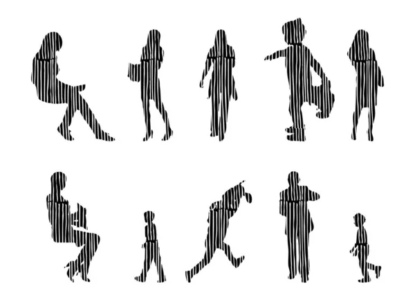 Silhouettes Vectorielles Silhouettes Esquissées Personnes Dessin Contour Silhouette Personnes Icône — Image vectorielle