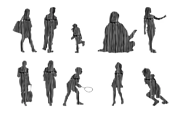 Vector Silhouettes Outline Silhouettes People Contour Drawing People Silhouette Icon — Stock Vector