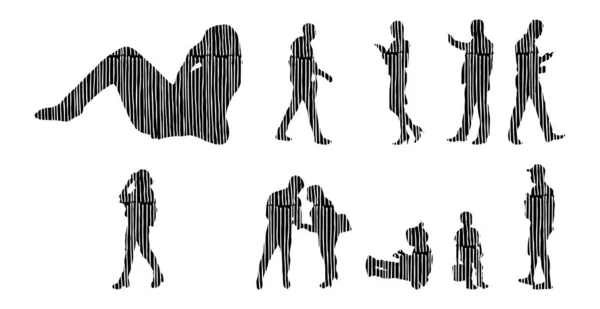 Silhouettes Vectorielles Silhouettes Esquissées Personnes Dessin Contour Silhouette Personnes Icône — Image vectorielle