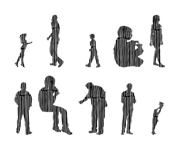 Silhouettes Vectorielles Silhouettes Esquissées Personnes Dessin Contour Silhouette Personnes Icône — Image vectorielle