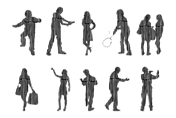 Silhouettes Vectorielles Silhouettes Esquissées Personnes Dessin Contour Silhouette Personnes Icône — Image vectorielle