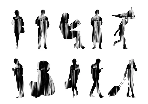 Silhouettes Vectorielles Silhouettes Esquissées Personnes Dessin Contour Silhouette Personnes Icône — Image vectorielle