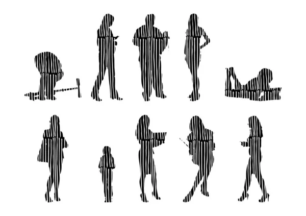 Silhouettes Vectorielles Silhouettes Esquissées Personnes Dessin Contour Silhouette Personnes Icône — Image vectorielle