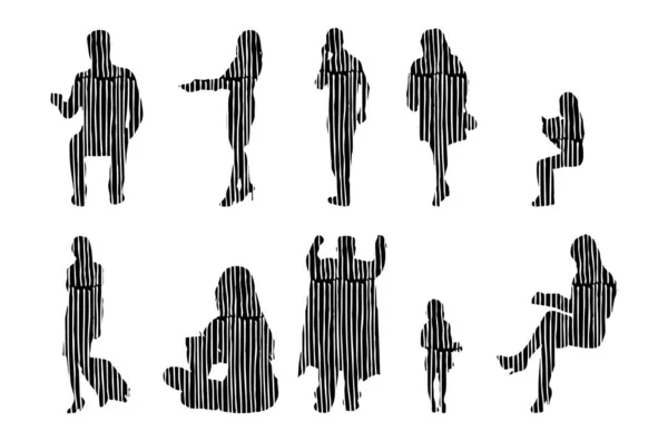 Silhouettes Vectorielles Silhouettes Esquissées Personnes Dessin Contour Silhouette Personnes Icône — Image vectorielle