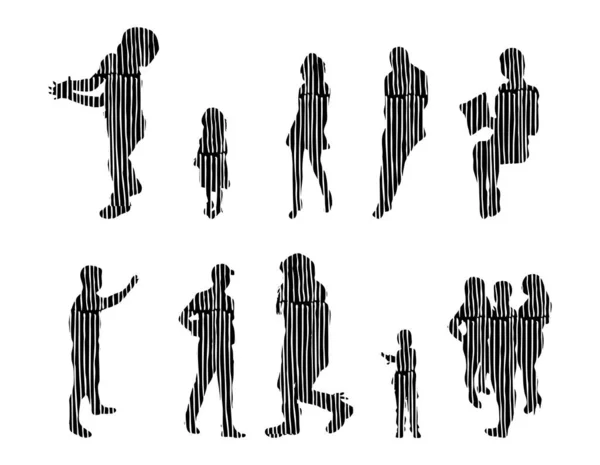 Vector Silhouettes Outline Silhouettes People Contour Drawing People Silhouette Icon — Stock Vector