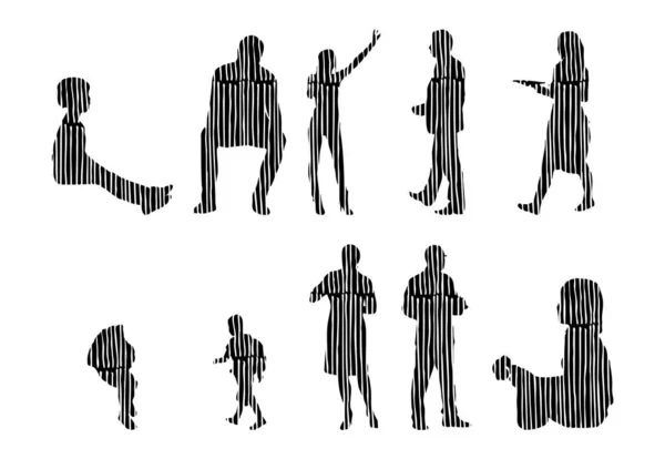 Silhouettes Vectorielles Silhouettes Esquissées Personnes Dessin Contour Silhouette Personnes Icône — Image vectorielle