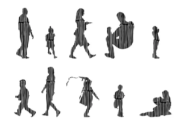 Silhouettes Vectorielles Silhouettes Esquissées Personnes Dessin Contour Silhouette Personnes Icône — Image vectorielle