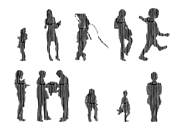 Siluetas Vectores Siluetas Contorno Personas Dibujo Contorno Silueta Personas Icono — Archivo Imágenes Vectoriales