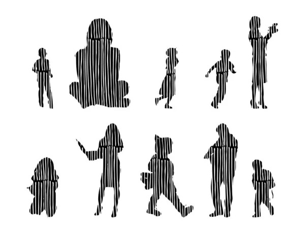 Silhouettes Vectorielles Silhouettes Esquissées Personnes Dessin Contour Silhouette Personnes Icône — Image vectorielle