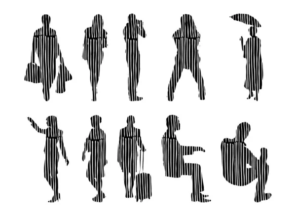 Silhouettes Vectorielles Silhouettes Esquissées Personnes Dessin Contour Silhouette Personnes Icône — Image vectorielle