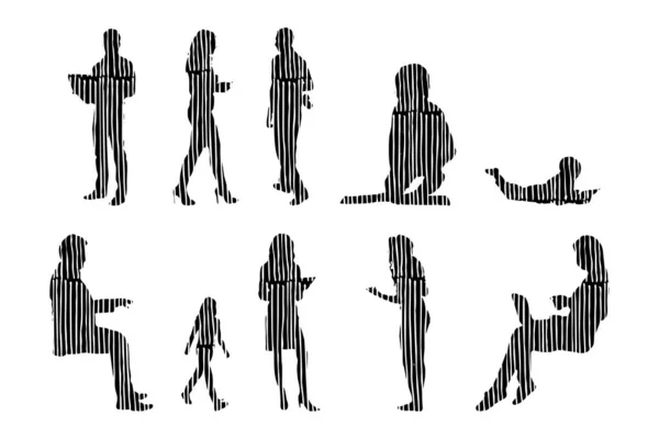 Silhouettes Vectorielles Silhouettes Esquissées Personnes Dessin Contour Silhouette Personnes Icône — Image vectorielle