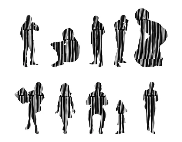 Silhouettes Vectorielles Silhouettes Esquissées Personnes Dessin Contour Silhouette Personnes Icône — Image vectorielle