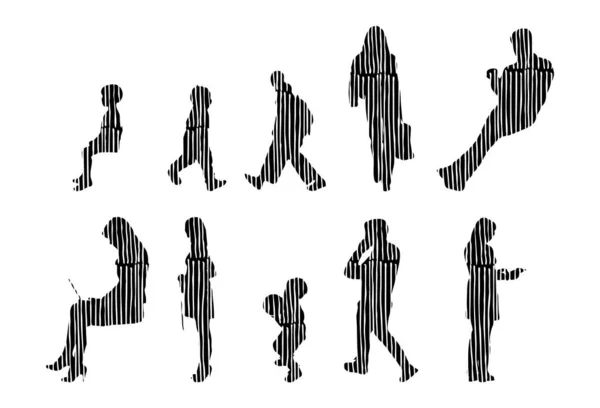 Silhouettes Vectorielles Silhouettes Esquissées Personnes Dessin Contour Silhouette Personnes Icône — Image vectorielle