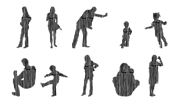 Silhouettes Vectorielles Silhouettes Esquissées Personnes Dessin Contour Silhouette Personnes Icône — Image vectorielle