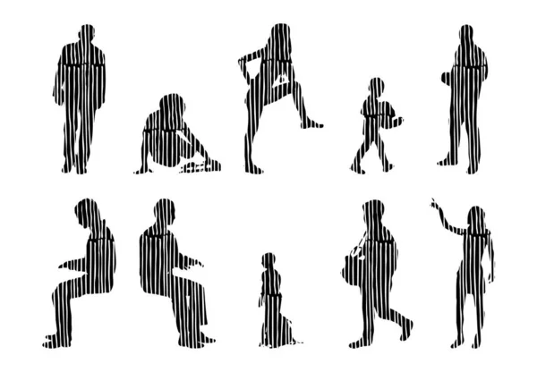 Silhouettes Vectorielles Silhouettes Esquissées Personnes Dessin Contour Silhouette Personnes Icône — Image vectorielle