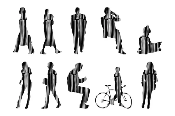 Vektor Silhouetten Umrisse Von Menschen Konturzeichnung Menschen Silhouette Icon Set — Stockvektor