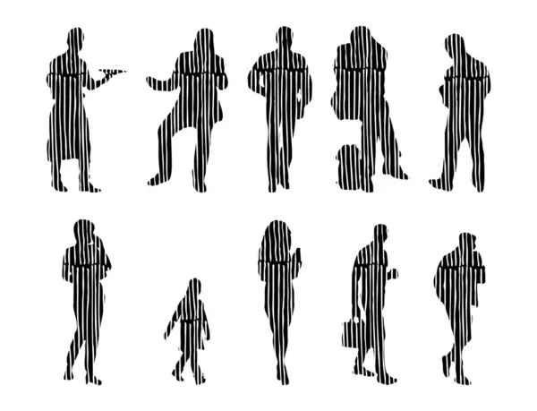 Silhouettes Vectorielles Silhouettes Esquissées Personnes Dessin Contour Silhouette Personnes Icône — Image vectorielle