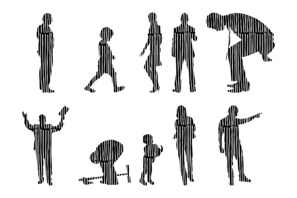 Sílhuetas Vetoriais Sílhuetas Contorno Pessoas Desenho Contorno Silhueta Pessoas Conjunto —  Vetores de Stock