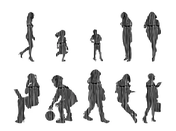 Silhouettes Vectorielles Silhouettes Esquissées Personnes Dessin Contour Silhouette Personnes Icône — Image vectorielle