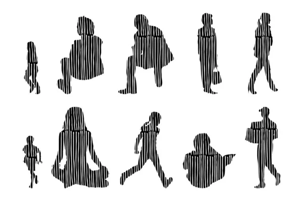 Silhouettes Vectorielles Silhouettes Esquissées Personnes Dessin Contour Silhouette Personnes Icône — Image vectorielle