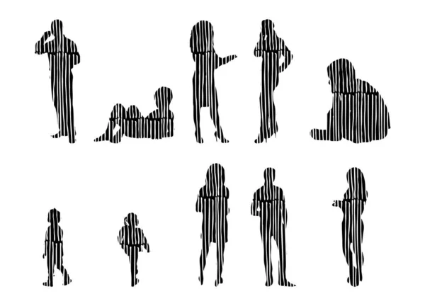 Silhouettes Vectorielles Silhouettes Esquissées Personnes Dessin Contour Silhouette Personnes Icône — Image vectorielle