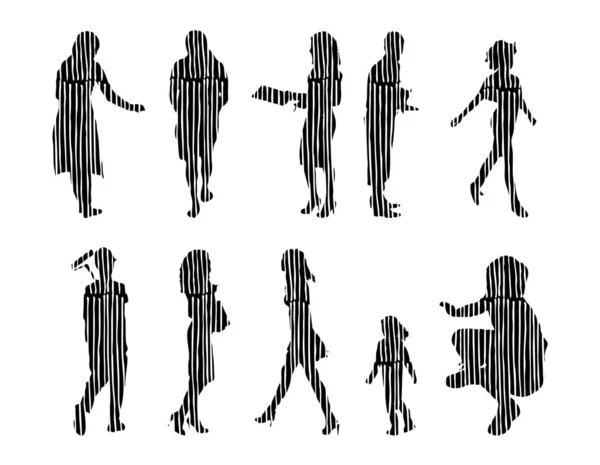 Silhouettes Vectorielles Silhouettes Esquissées Personnes Dessin Contour Silhouette Personnes Icône — Image vectorielle