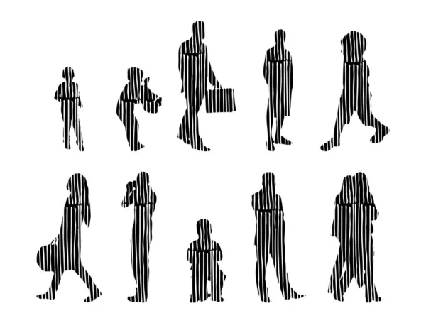 Silhouettes Vectorielles Silhouettes Esquissées Personnes Dessin Contour Silhouette Personnes Icône — Image vectorielle