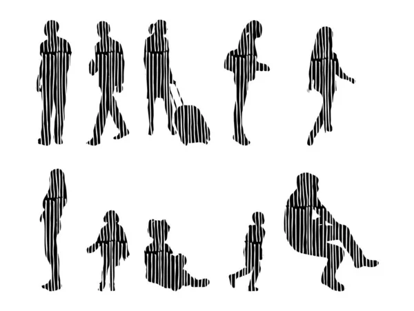 Vector Silhouettes Outline Silhouettes People Contour Drawing People Silhouette Icon — Stock Vector