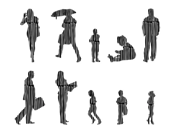 Silhouettes Vectorielles Silhouettes Esquissées Personnes Dessin Contour Silhouette Personnes Icône — Image vectorielle