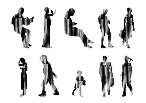 Silhouettes Vectorielles Silhouettes Esquissées Personnes Dessin Contour Silhouette Personnes Icône — Image vectorielle