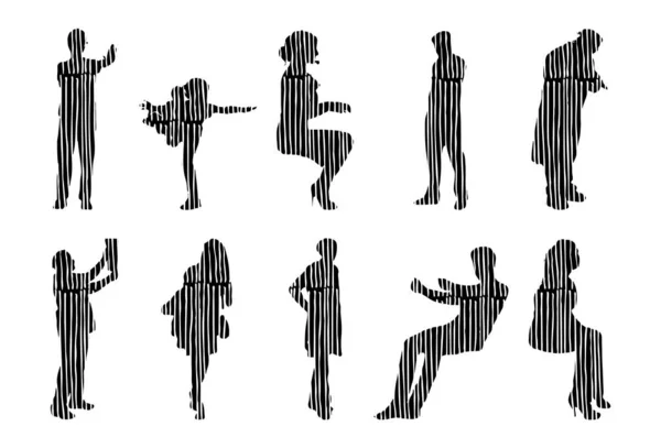 Silhouettes Vectorielles Silhouettes Esquissées Personnes Dessin Contour Silhouette Personnes Icône — Image vectorielle