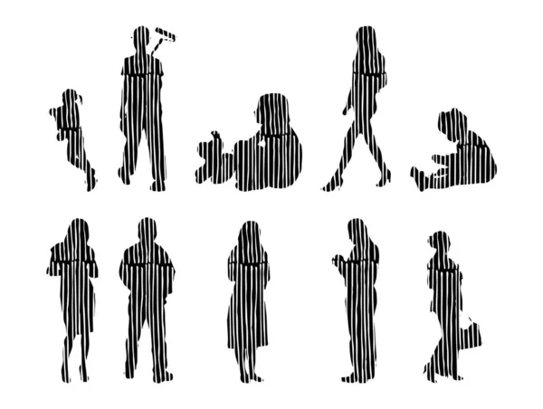 Vector Silhouettes Outline Silhouettes People Contour Drawing People Silhouette Icon — Stock Vector