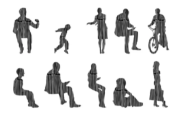 Silhouettes Vectorielles Silhouettes Esquissées Personnes Dessin Contour Silhouette Personnes Icône — Image vectorielle