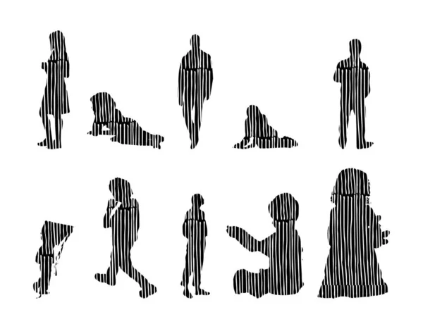 Silhouettes Vectorielles Silhouettes Esquissées Personnes Dessin Contour Silhouette Personnes Icône — Image vectorielle