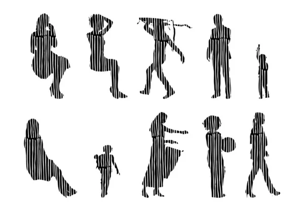 Siluetas Vectores Siluetas Contorno Personas Dibujo Contorno Silueta Personas Icono — Archivo Imágenes Vectoriales