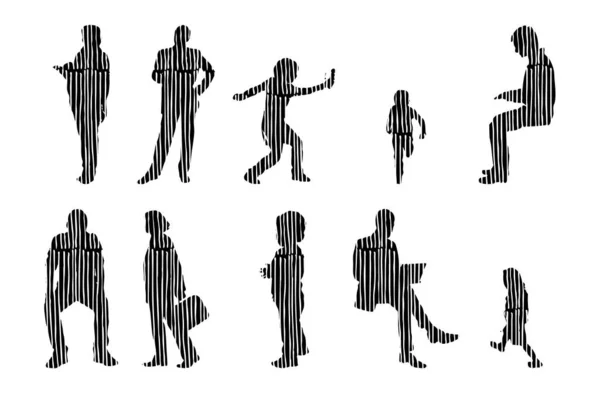 Sílhuetas Vetoriais Sílhuetas Contorno Pessoas Desenho Contorno Silhueta Pessoas Conjunto —  Vetores de Stock