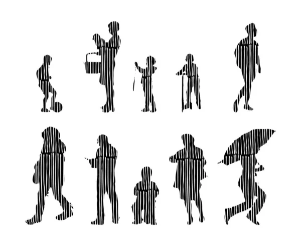 Silhouettes Vectorielles Silhouettes Esquissées Personnes Dessin Contour Silhouette Personnes Icône — Image vectorielle