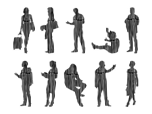 Silhouettes Vectorielles Silhouettes Esquissées Personnes Dessin Contour Silhouette Personnes Icône — Image vectorielle